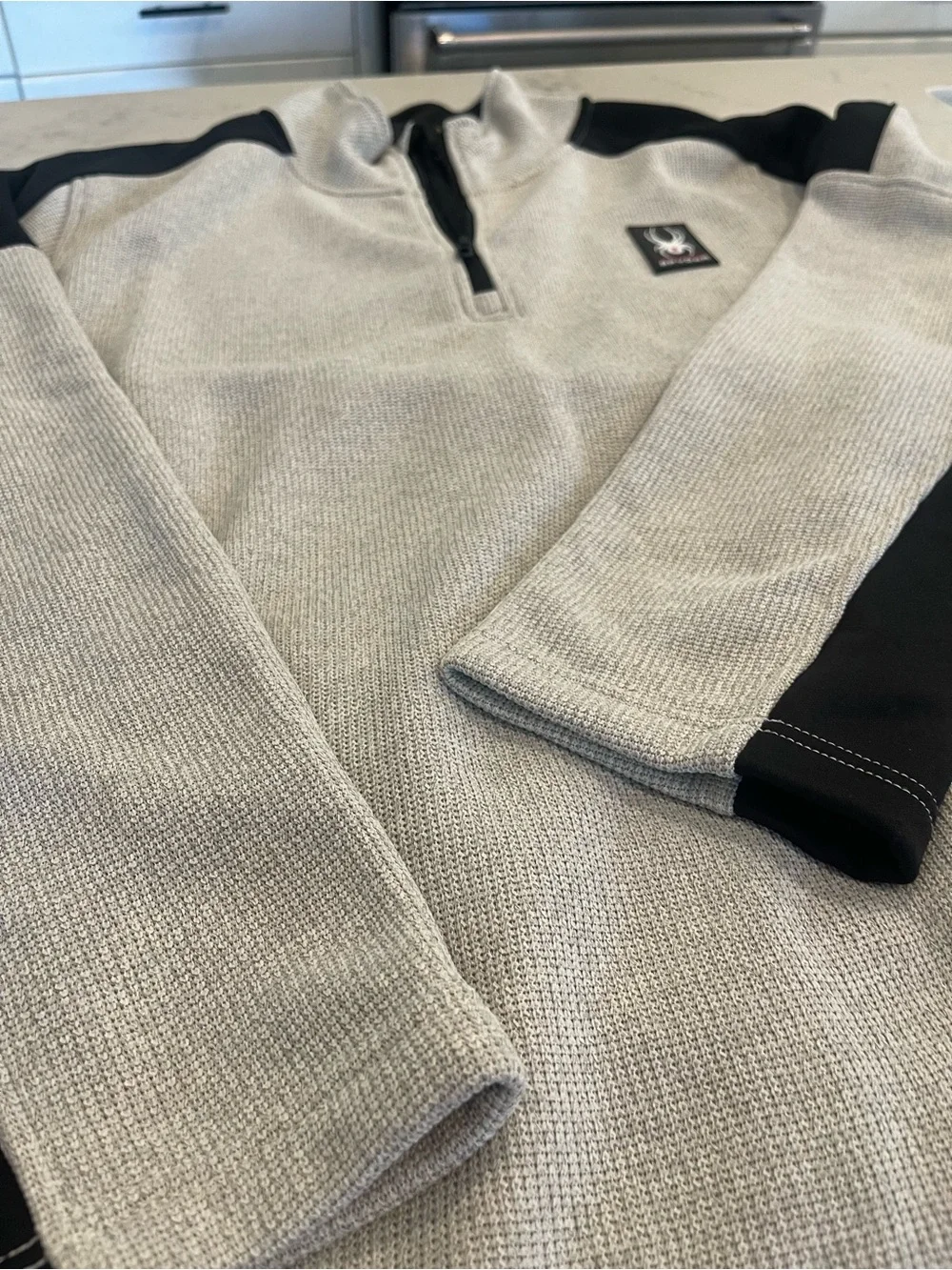 Spyder Men's Light Gray and Black Half-Zip Pullover